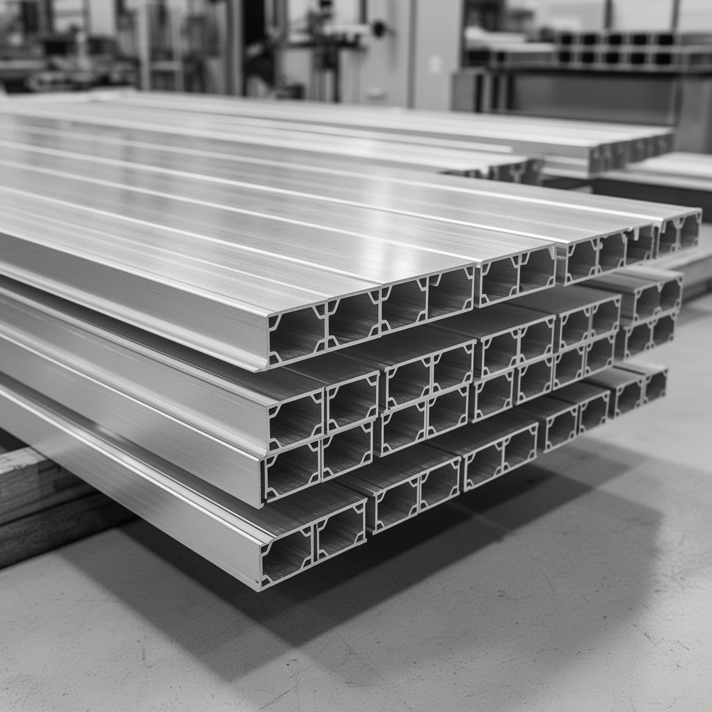 Stack of UK-manufactured extruded aluminium service channel profiles from A&L Systems