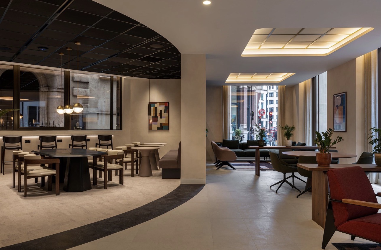 75 KWS reception lounge with suspended ceiling grid housing PET acoustic panels